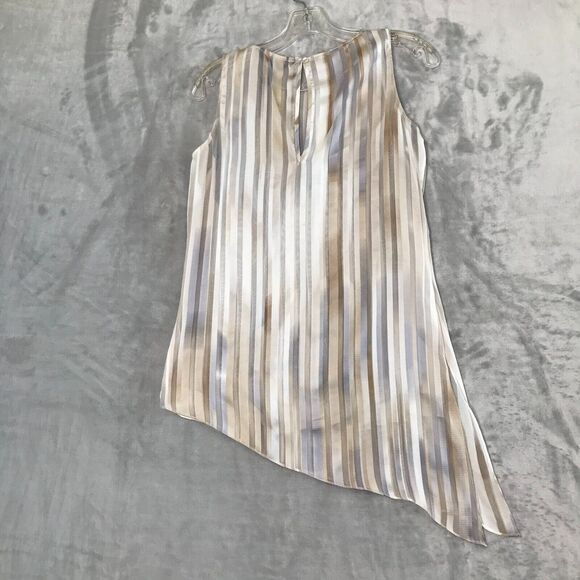 White House Black Market Top Womens XS Tan Gray Stripe Semi Sheer Sleeveless - Picture 6 of 7